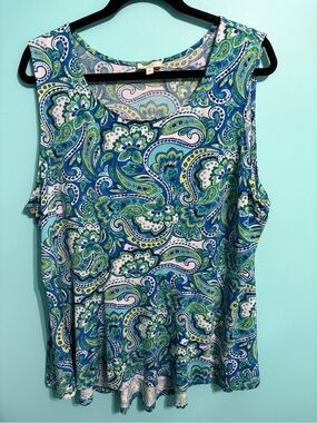 Paisley Tank Top - Blue & Green - 3X Plus Size - NWT
